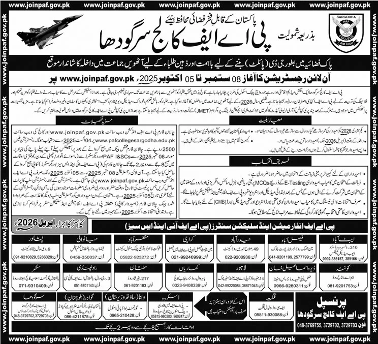 Admission Open in PAF College Sargodha